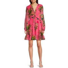 Alex Marie Shannon Tropical Floral Print Chiffon Bow Waist Ruffle Hem Dress Sz 4