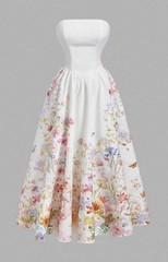 Skyraze White Floral Strapless Dress, Women&rsquo;s Sz M Garden Party Picnic Outfit