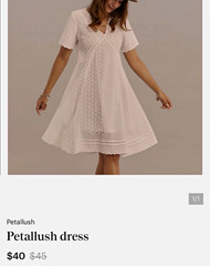 Petallush White Solid Eyelet A-Line Dress V-Neck Short Sleeve Knee M