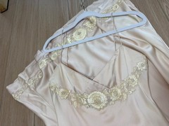 LES HABITUDES 90&rsquo;s Vintage Blush Peach Beaded Floral Slip Gown Maxi Dress