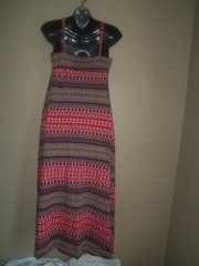 ROUTE 66 RED BLACK GREEN MULTICOLOR STRIPE LONG 100% COTTON DRESS SIZE L