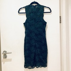 Topshop Petite forest green mini lace skater dress UK8