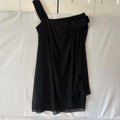 Black Chiffon Layered One Shoulder Asymmetrical Dress S-10 Whimsical Romantic