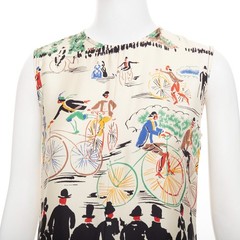 rare CELINE Phoebe Philo cream multicolor mulberry silk cyclist dress FR38 M