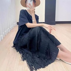 Multifunctional Slimming Tassel Cake Skirt Medium and Long Dress Elastic Waist D