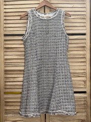 Adelyn Rae Shift Dress Black White Silver Size M Tweed Fringe