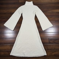 GRLFRND Size XS Ivory Maeko Boucle Thick Knit Midi Sweater Dress Bell Sleeve