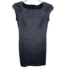 Ann Taylor Black Heather Square Neck Cap Sleeve Wool Blend Sheath Dress Size 10