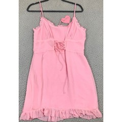 Sugar Thrillz Pink Chiffon Mini Dress Womens M Ruffle Lace Up Fairycore