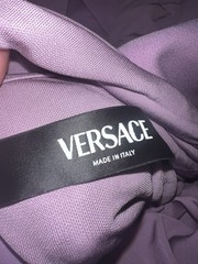 Versace ‘95 Medusa Hardware Draped Silk Slit Gown Lilac Dusty Lavender Sz 40