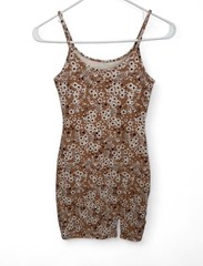 Wild Fable Size Medium Brown Daisy Floral Cami Bodycon Dress Mini Front Slit