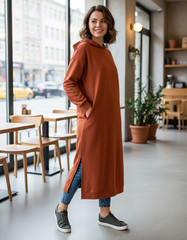 1-Piece Lightweight Comfort Long Hooded Tunic Dress for Everyday Wear! US 12–14