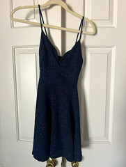 Windsor Blue Glitter V-Neck Strappy Fit & Flare Short Party Dress Size 2