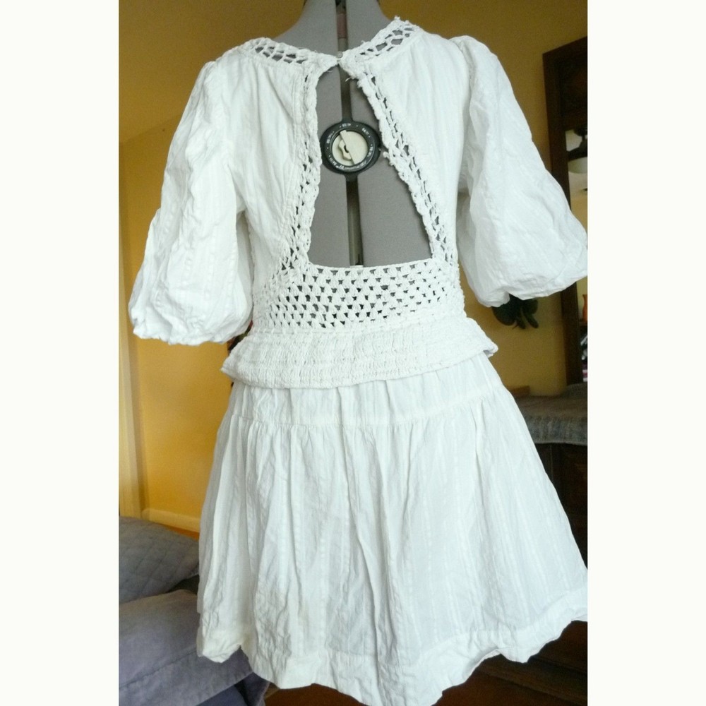 Crocheted Bodice Cutout Back Anthropologie A Loves A Peplum Ruffle Waist Dress L