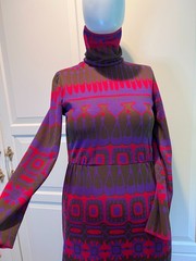 VINTAGE Mod STATEMENT Dress Womens 1960s Knit Turtleneck Long Sleeve Full Length