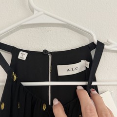 A.L.C. Rosa Dress Midi Black Gold Metallic High Low Sleeveless Keyhole Size 2