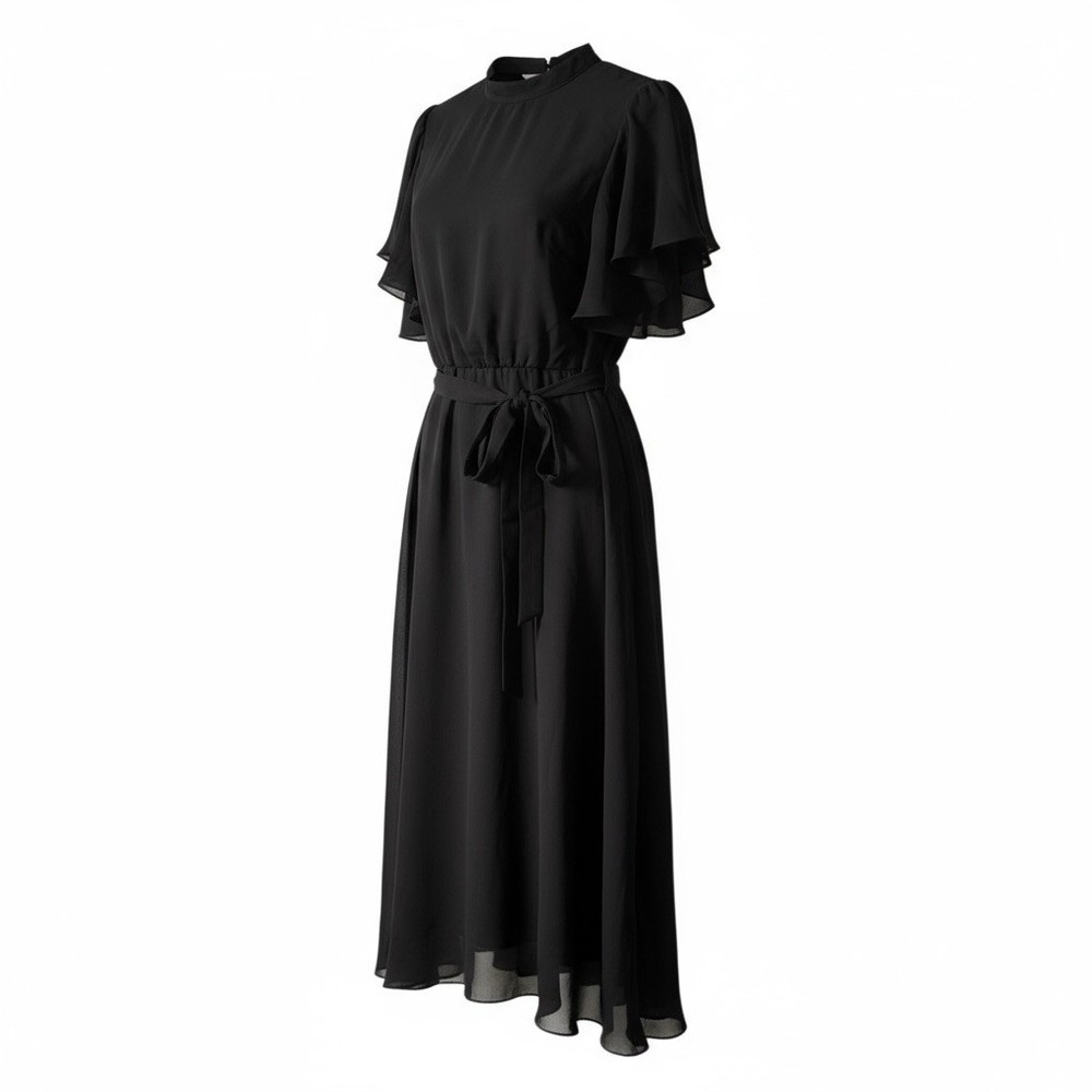 Blush Mark Flutter Sleeve Black Maxi Dress NWT Size Large Tie Waist