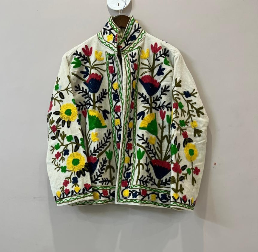 Handmade Hand-Embroidered Leopard Floral Velvet Jacket, Velvet Embroidered