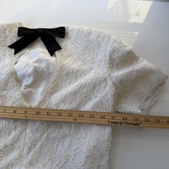 Vintage Bill Blass Evening Dress Womens 10 White Lace Black Bow Open Back 90s