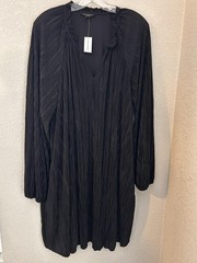 Banana Republic Dress Womens XL Black Plisse Swing Long Sleeve Trapeze Crinkle