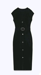 Zara Belted Stretch Midi Dress Black Sleeveless Size M NWT