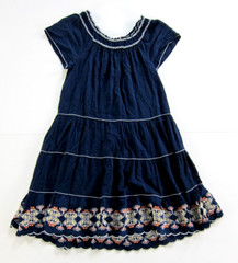Max Studio 100% Rayon Blue Pink Embroidered Floral Short Sleeve Shift Dress M