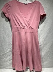 MSBASIC Womens Short Sleeve Wrap V Neck Summer Casual Midi Dress Solid Pink