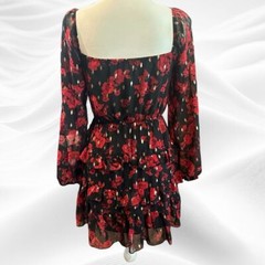 City Studio Womens Juniors Red Black Gold Floral Print Square Neck Dress Small