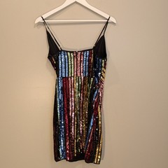 BCBGMaxAzria Wrap Dress Rainbow Sequin Concert Festival Pride Style – Size 6