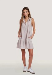 SUNDANCE Dylan Romper Dress Tan & White Stripe Button Sleeveless Collar Large
