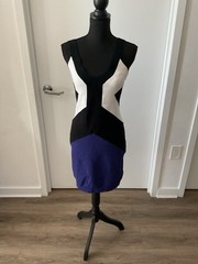 French Connection Colorblock Bodycon Black Blue White Sz 10 NWT