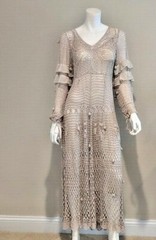 Farm Rio Anthropologie Hand Made Crochet Maxi Dress Beige Size M NWT Orig. $595.