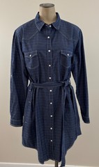 PANHANDLE ROUGH STOCK Womens Large Blue Pearl Snap Button Tie Belt Western Dress