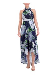 ELIZA J Womens Sheath Full-Length Dress Navy Sleeveless Party Hi-lo Hem Lined 2
