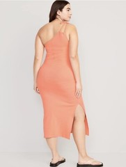 Old Navy Women&rsquo;s Size XXL ~ Peach Fitted One-Shoulder Rib-Knit Midi Dress $35