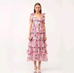 Sofie The Label Floral Tie Strapp Shoulder Tiered Floral Mididress Sz. S