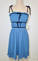 Pie in the Sky Blue smock waisted midi dress with Straps, Size Large .
