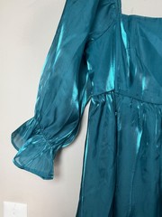 Thirty/Thirty LA Teal Shiny Puff Sleeve Mini Dress, Fairycore, Size Large