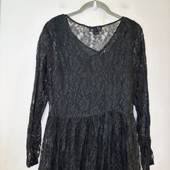 Vtg 90s Black Lace Romantic Button Front Long Sleeve Midi Dress Goth Whimsigoth