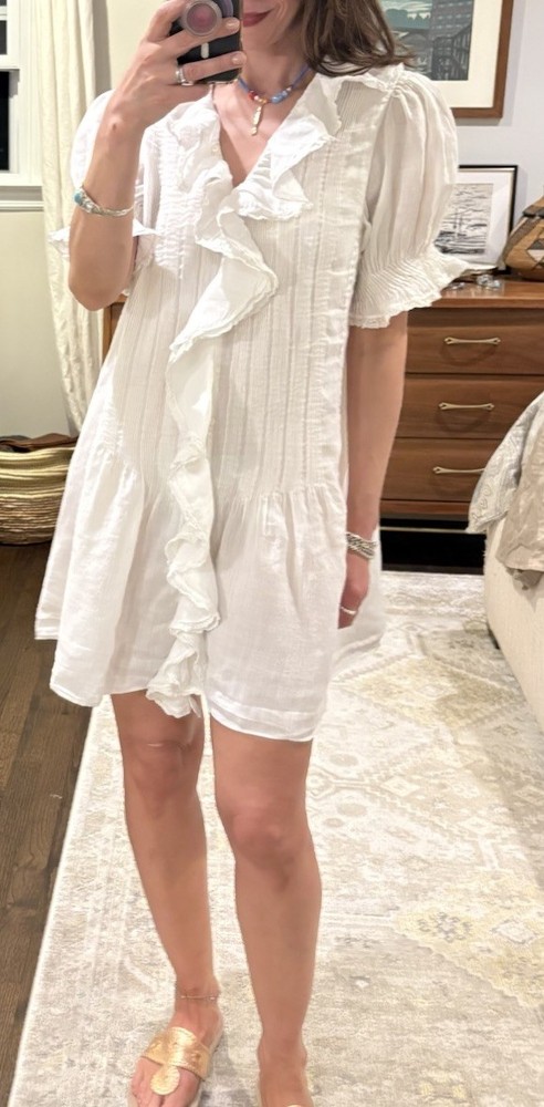 Doen Piper White Ruffle Mini Dress Ramie