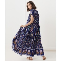 Spell Wild Bloom Maxi Dress Oversized XXS Floral Boho Tiered Ruffle Cottagecore