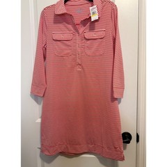 Vineyard Vines UPF 50 Shirt Dress Medium Red White NEW Performance Margo Striped