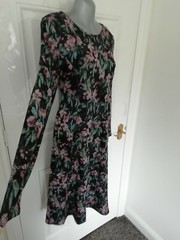 COTTON TRADERS Size 14 Black Pink Green Grey Knit Floral Jumper Dress Stretch