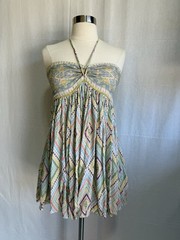 Women&rsquo;s Multicolor Geometric Halter Tie-Back Short Sundress M Adjustable #187