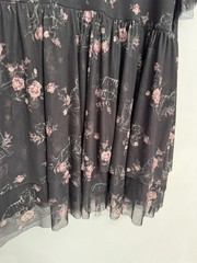 Torrid Nightfall Size 3 Deep V Neck Black Tiered Dress Mesh Floral Cats Romantic