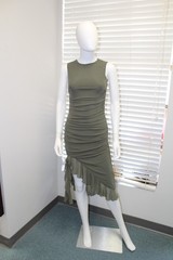 Olive Green Ruched High-Low Ruffle Bodycon Dress