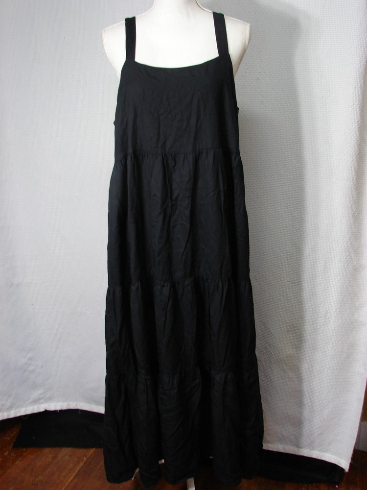 New The Drop Britt Tiered Black Ankle Maxi Tent Dress Sundress XL Boho Hippie