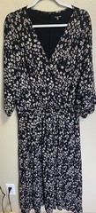 GARNET HILL Dress Wrap Detail Batwing Sleeve XL Elastic Waist Maxi Black Brown