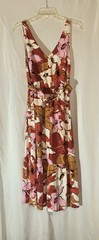 Nine West Women&rsquo;s LINEN BLEND Floral Midi Dress V-Neck Sleeveless Multicolor S