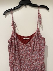 Abercrombie red floral midi dress tie spaghetti straps slide slits XL
